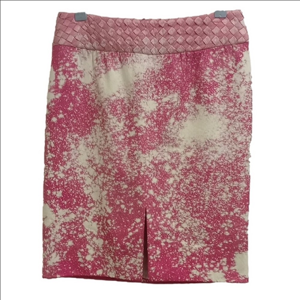 VALENTINO PINK & WHITE CANVAS MIDI SKIRT WITH SILK WAISTBAND AND LINING